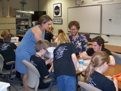 Students working with teachers in a classroom 